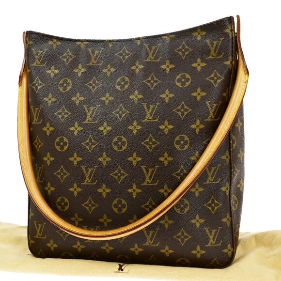 LOUIS VUITTON Logo Looping GM Shoulder Bag Monogram Leather Brown - Picture 1 of 16